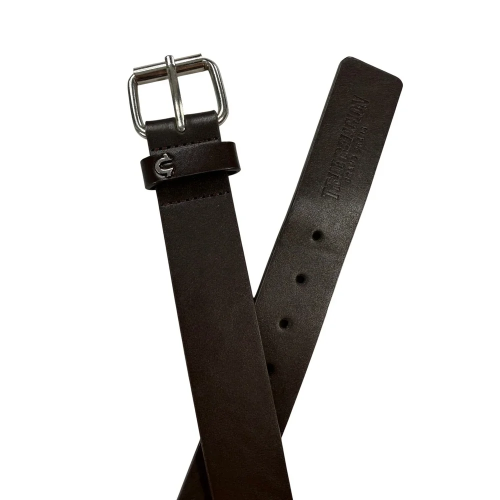 True Religion Belt Mens 38 Brown New Simulated Leather Horseshoe Logo Buckle